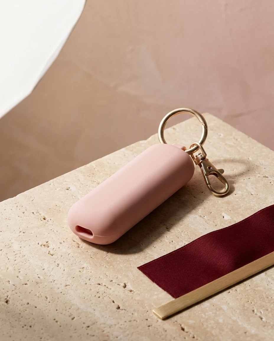 Siliconen lipbalsemhouder in blush roze met goudkleurige haak